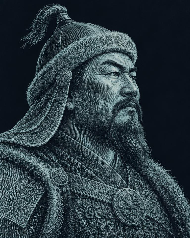 Engraved portrait of Genghis Khan