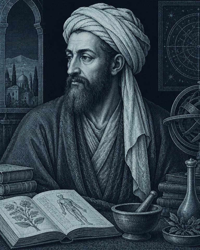 Engraved portrait of Ibn Sina